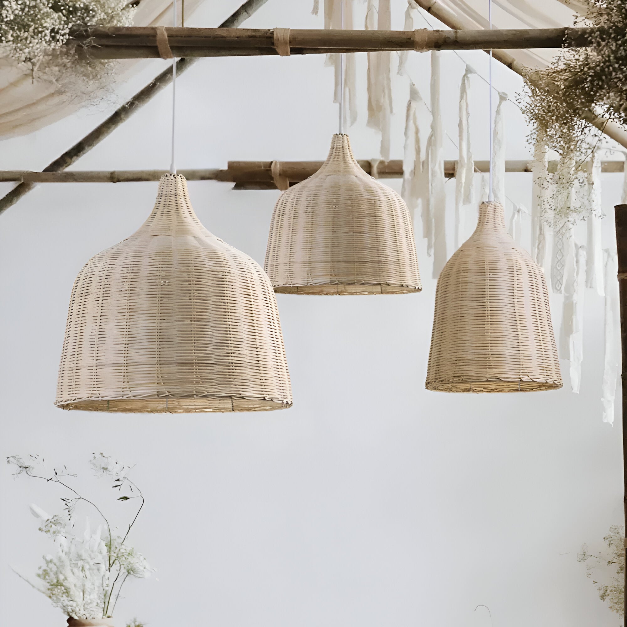 Braided Shine Natural Rattan Japandi Pendant Light