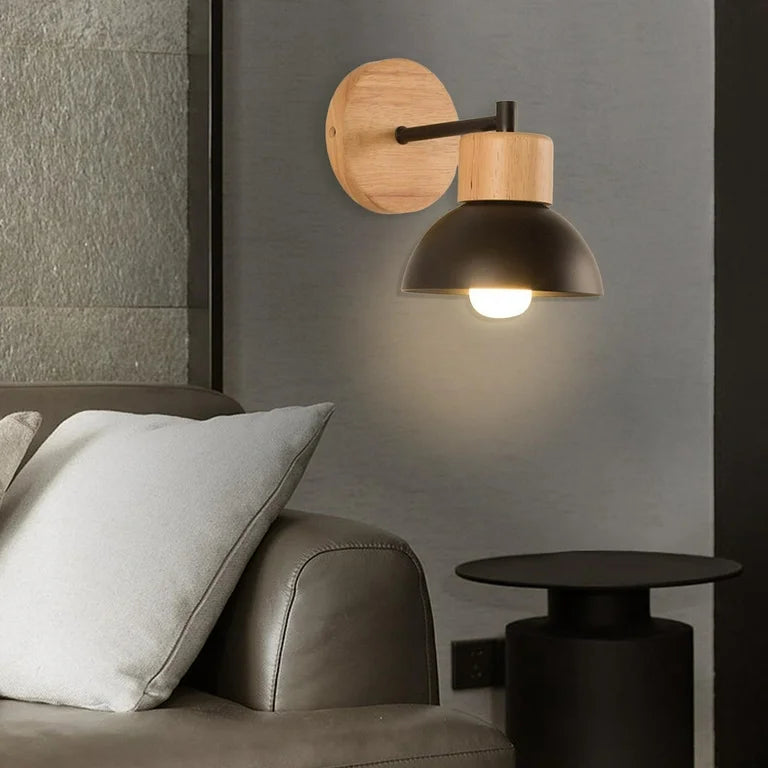 Nordic Wood Iron Shade Japandi Wall Light