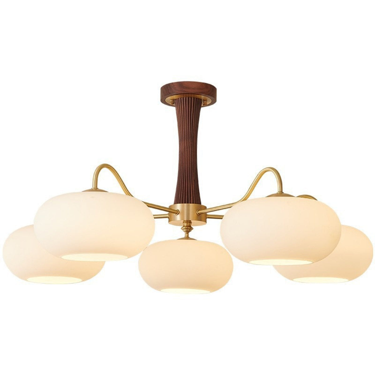 Kaki walnut and opal glass chandelier