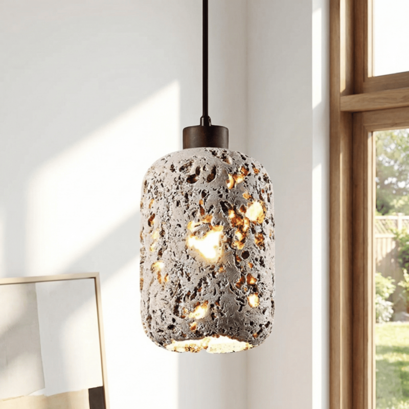 Arlo Barrel Wabi Sabi Travertine Pendant Light