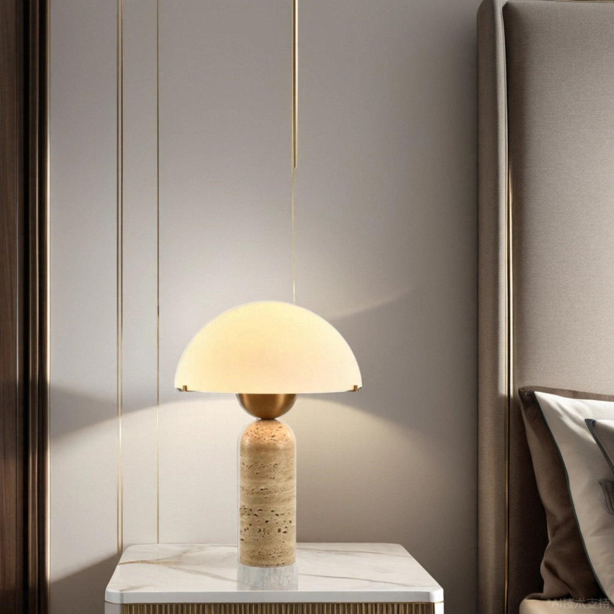 Kinoko lamp on a bedside table