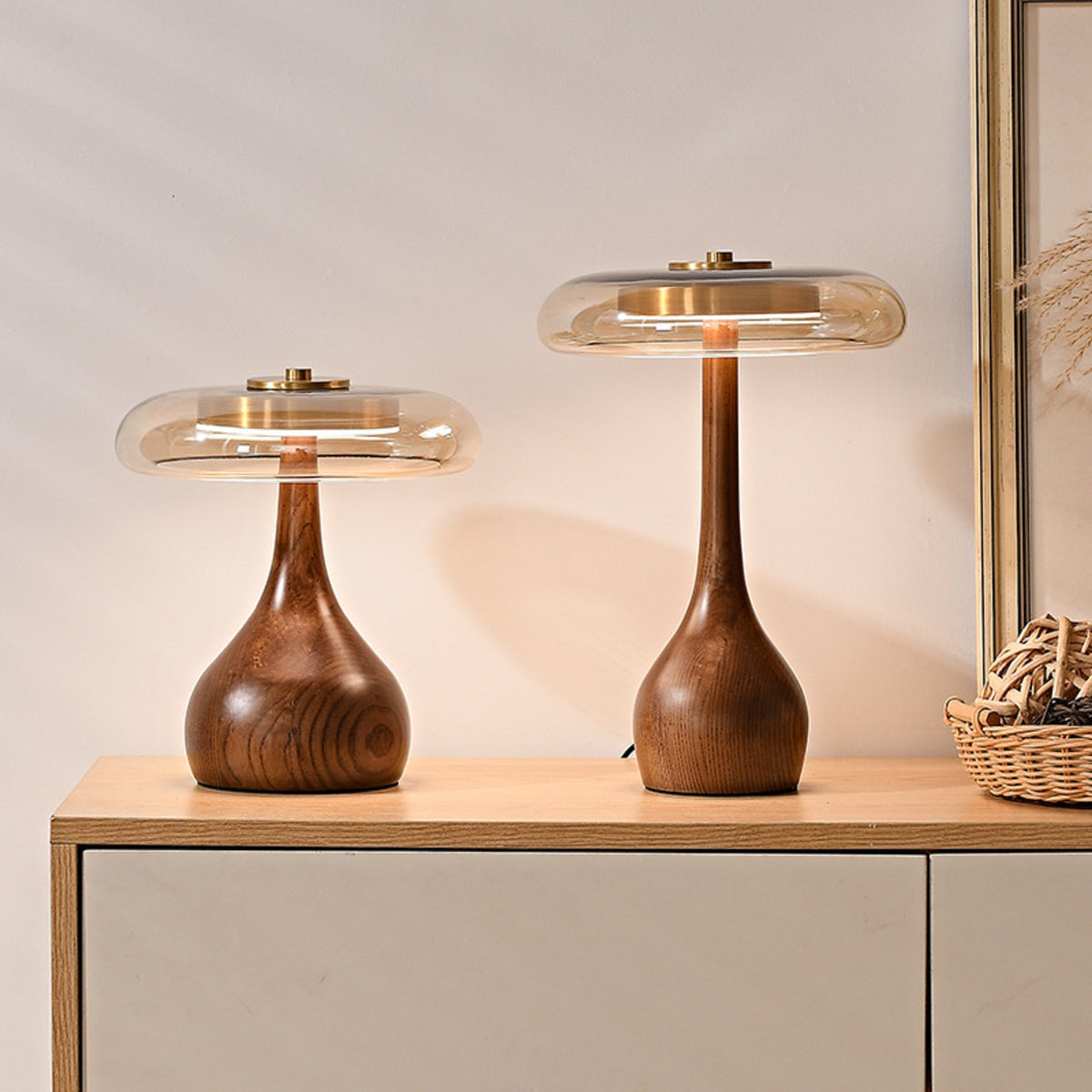 Short and tall Kohaku lamps
