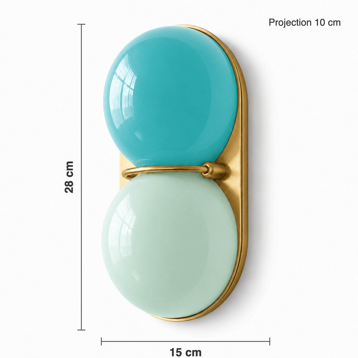 Maren twin glass wall light dimensions: 15 cm wide, 28 cm tall, 10 cm projection