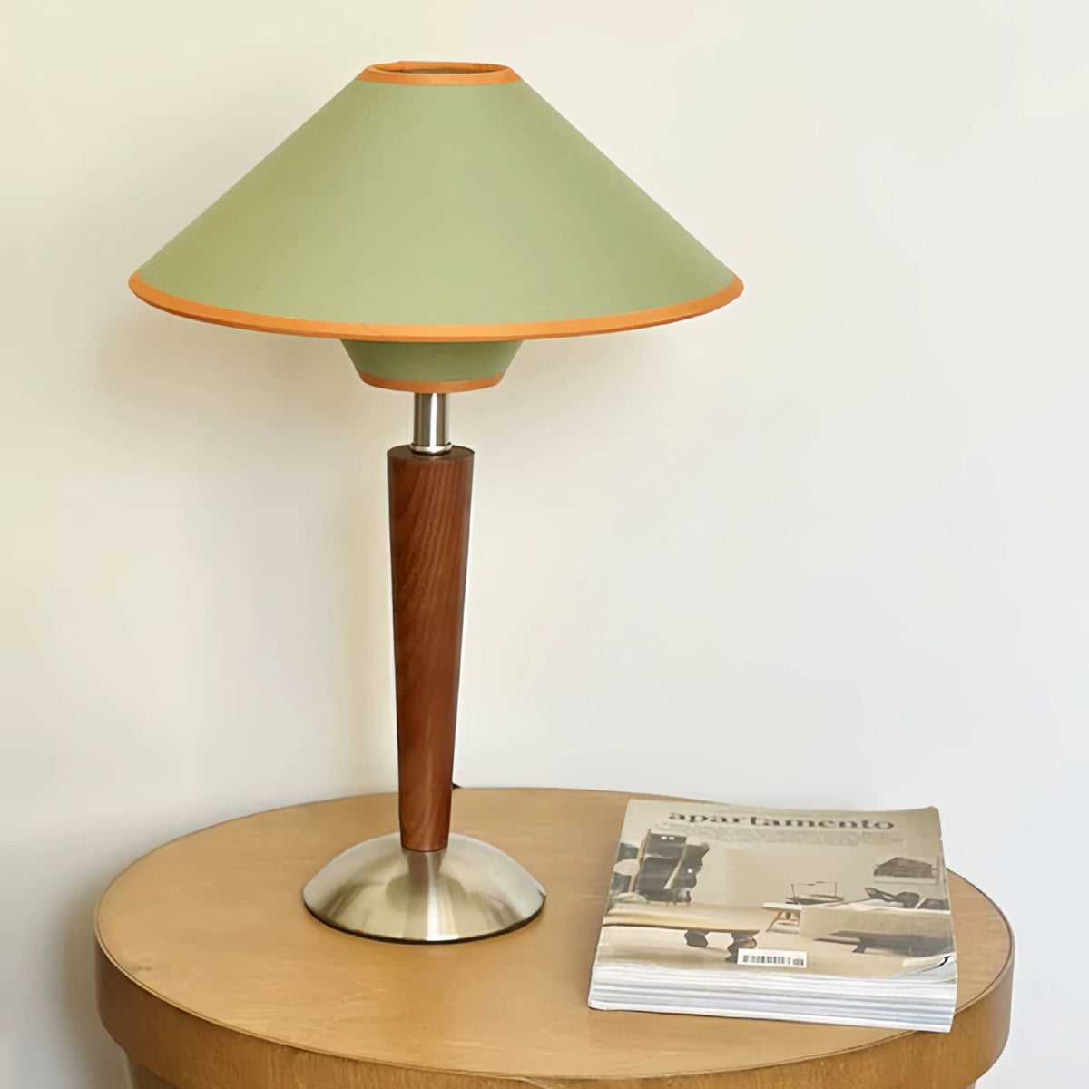 Mori sage green lamp on a round table