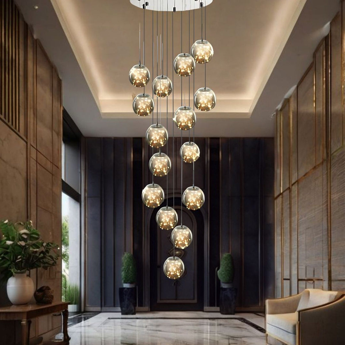 Nimbus chandelier in a double height entrance hall