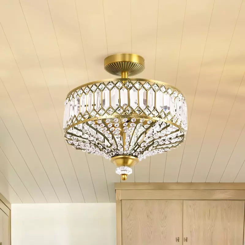 Seraphine Luxury Crystal Drum Semi Flush Ceiling Light
