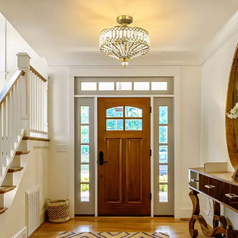 Seraphine Luxury Crystal Drum Semi Flush Ceiling Light