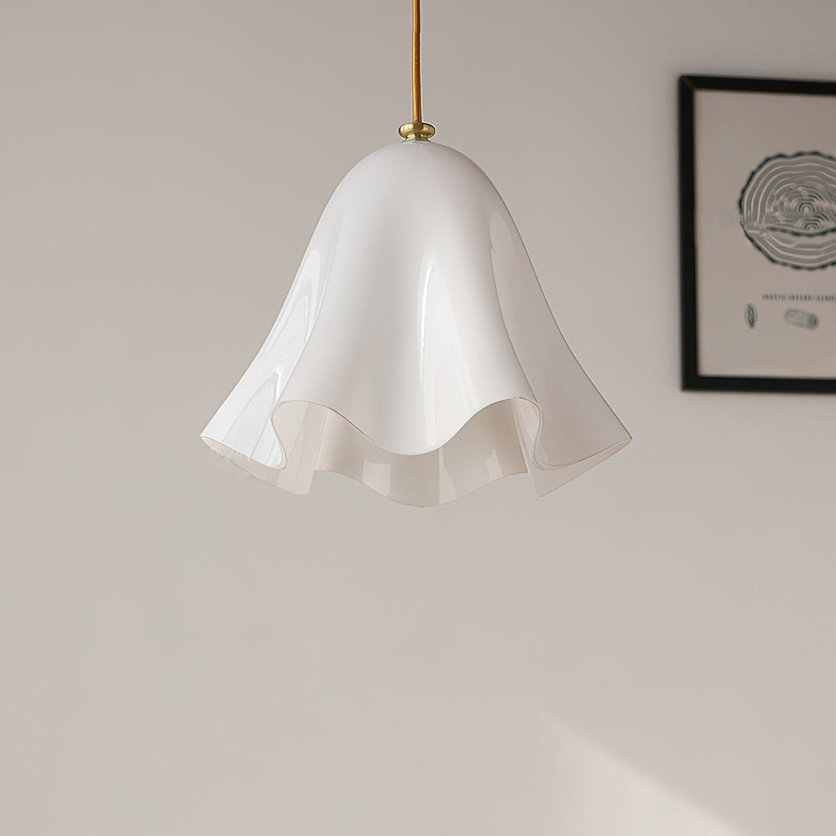 White glass skirt pendant light on wall
