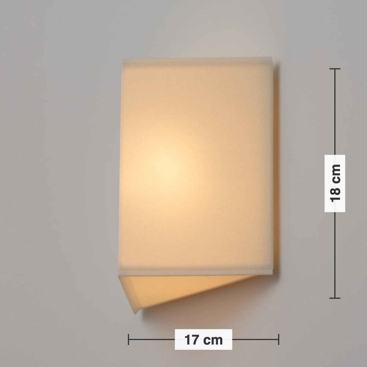Triangular wall lamp dimensions: 17 cm wide, 18 cm high