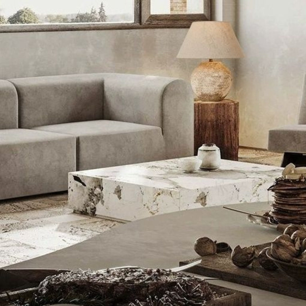 Tsumugi ceramic table lamp in a neutral living room