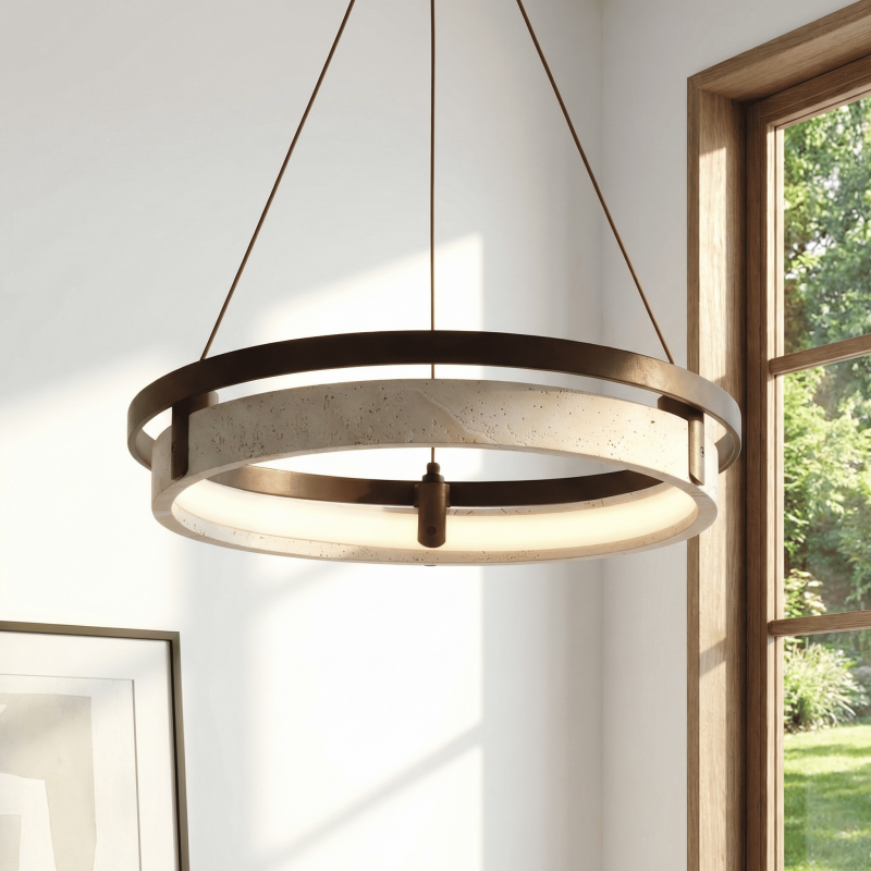 Aris Ring Modern Travertine Pendant Light