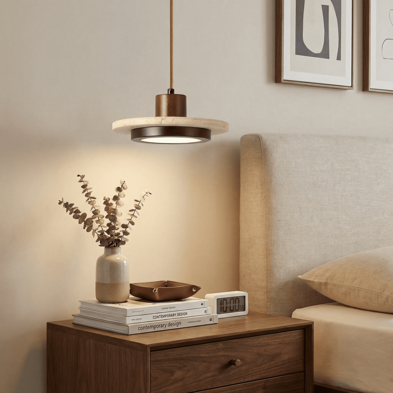 Sora Disc Modern Travertine Pendant Light