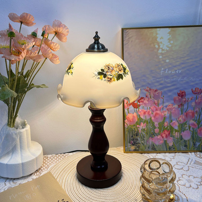 Lámpara de mesa de madera y vidrio Oriental Dome