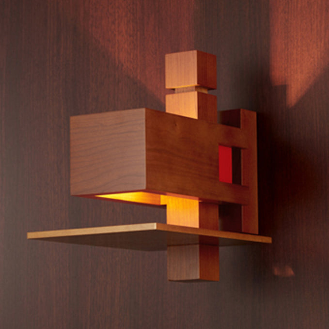 Creative Brick Red Wooden Wall Sconce Lamp