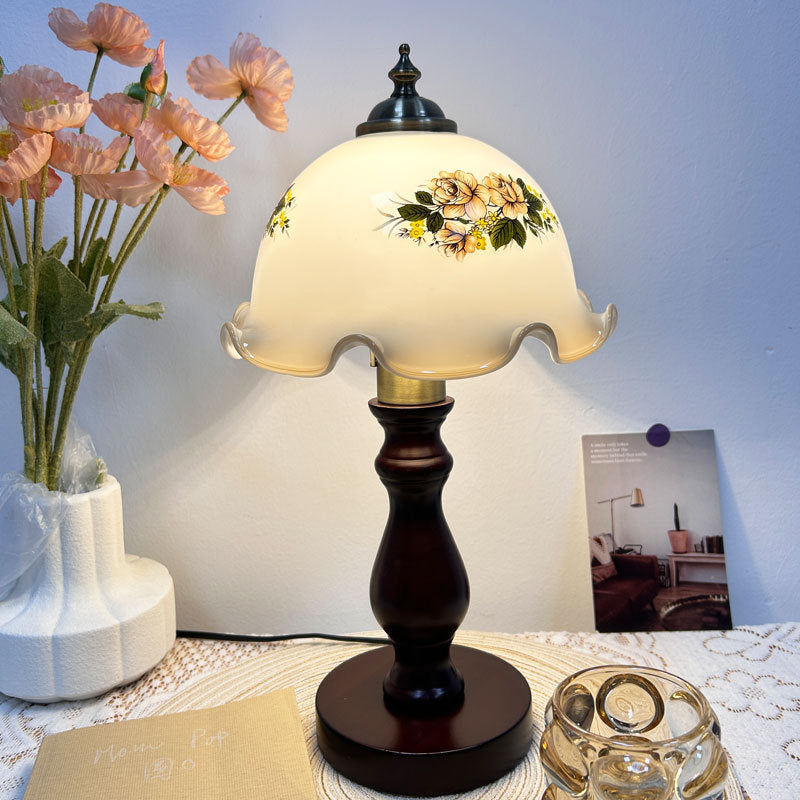 Dome Wood &amp; Glass Table Lamp