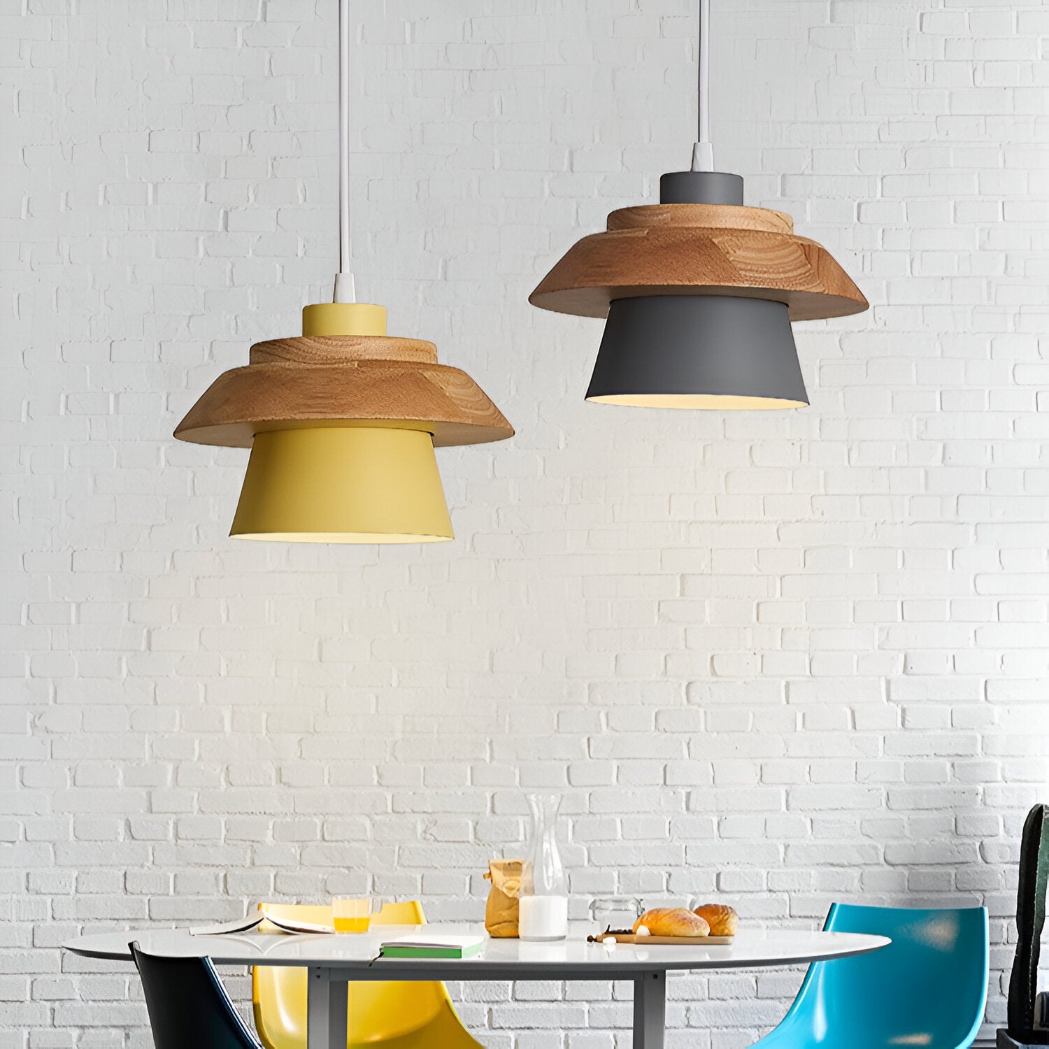 Macaroon Nordic Wood Color Pendant Lamp