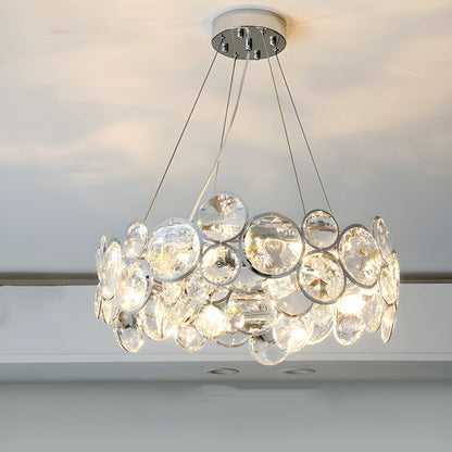 Crystal Shade Elegant Chrome One-Tier Chandelier