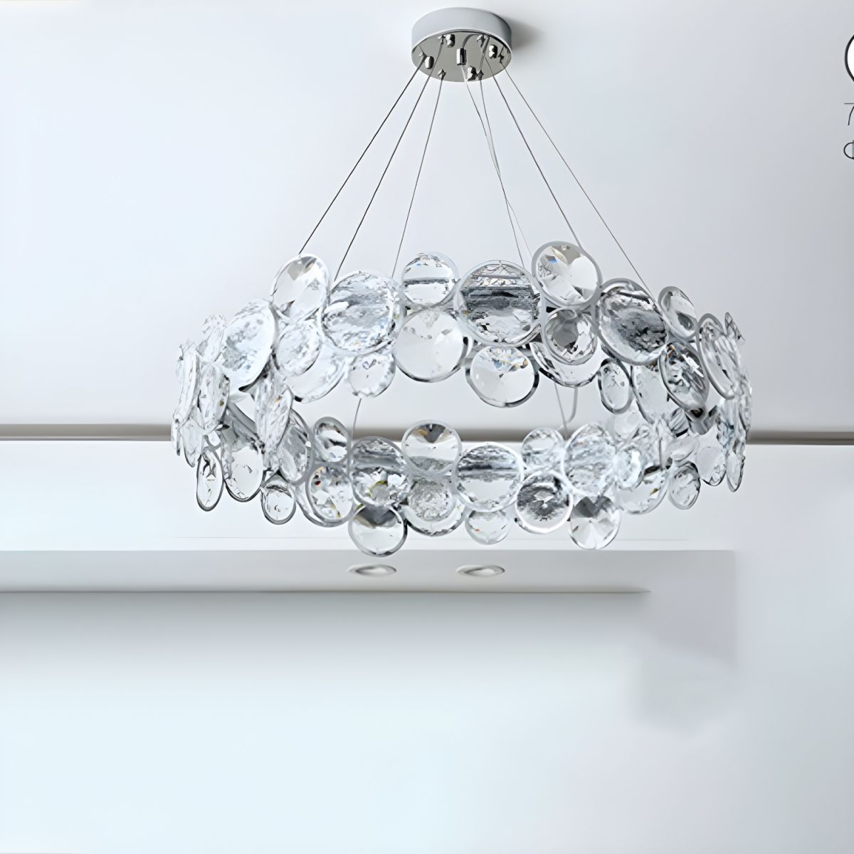 Crystal Shade Elegant Chrome One-Tier Chandelier