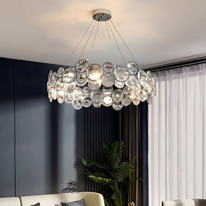 Crystal Shade Elegant Chrome One-Tier Chandelier