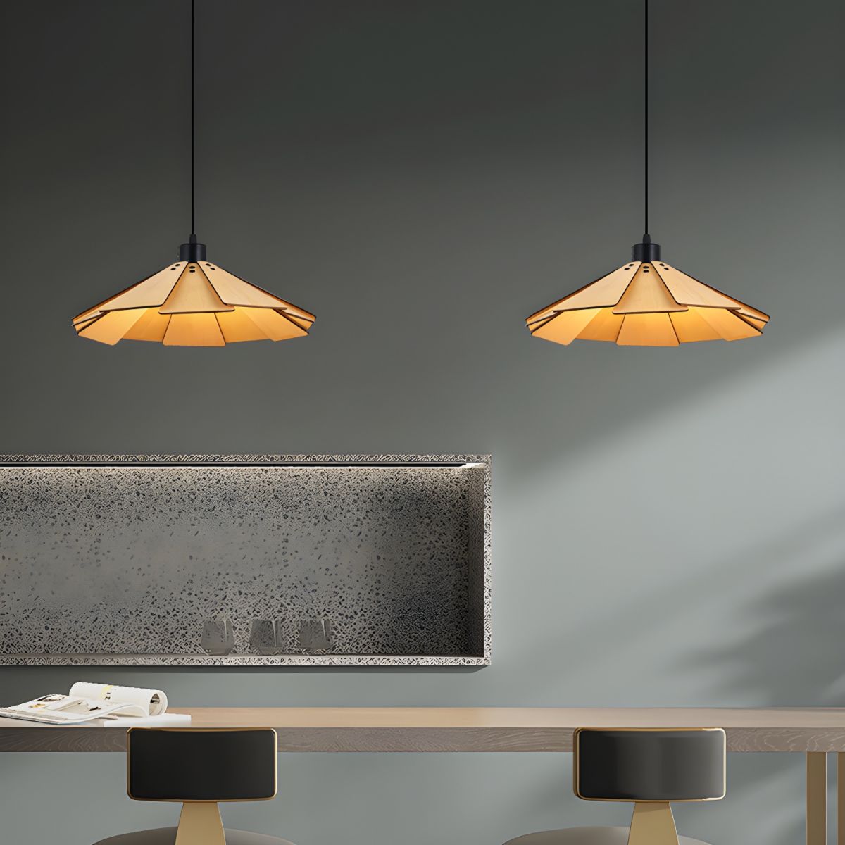 Sora Cone Wabi-Sabi Wood Pendant Light