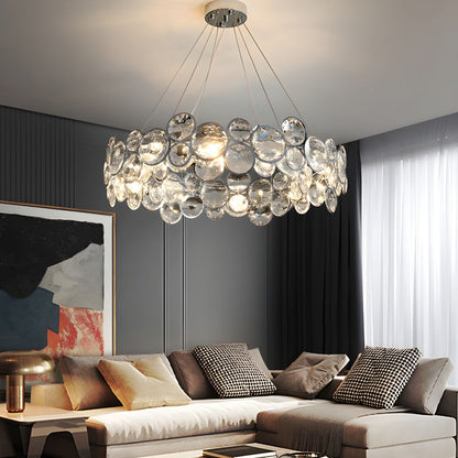 Crystal Shade Elegant Chrome One-Tier Chandelier