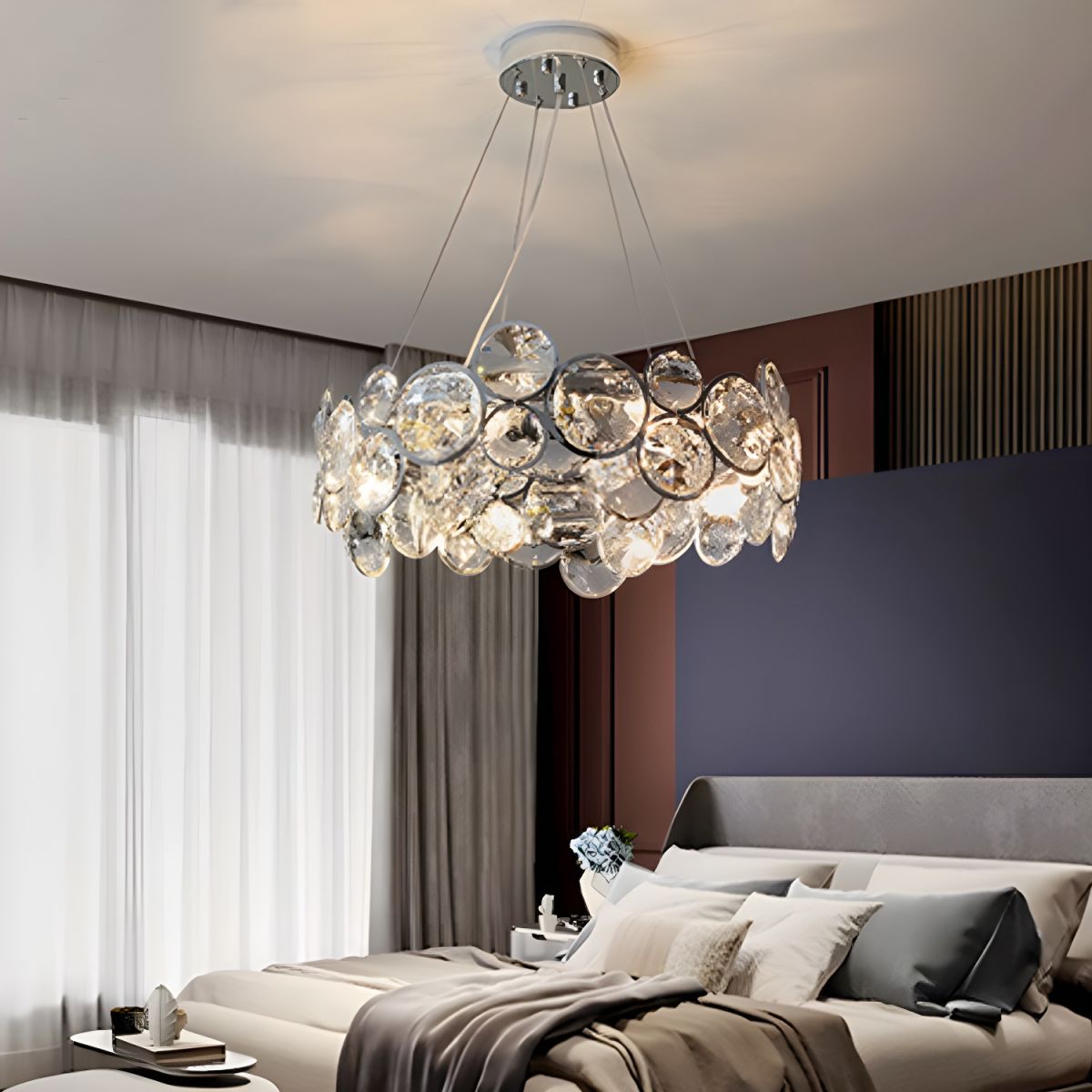 Crystal Shade Elegant Chrome One-Tier Chandelier