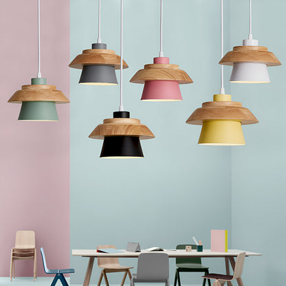 Macaroon Nordic Wood Color Pendant Lamp