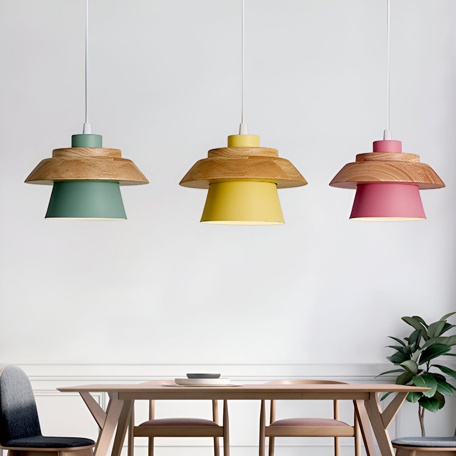 Macaroon Nordic Wood Color Pendant Lamp