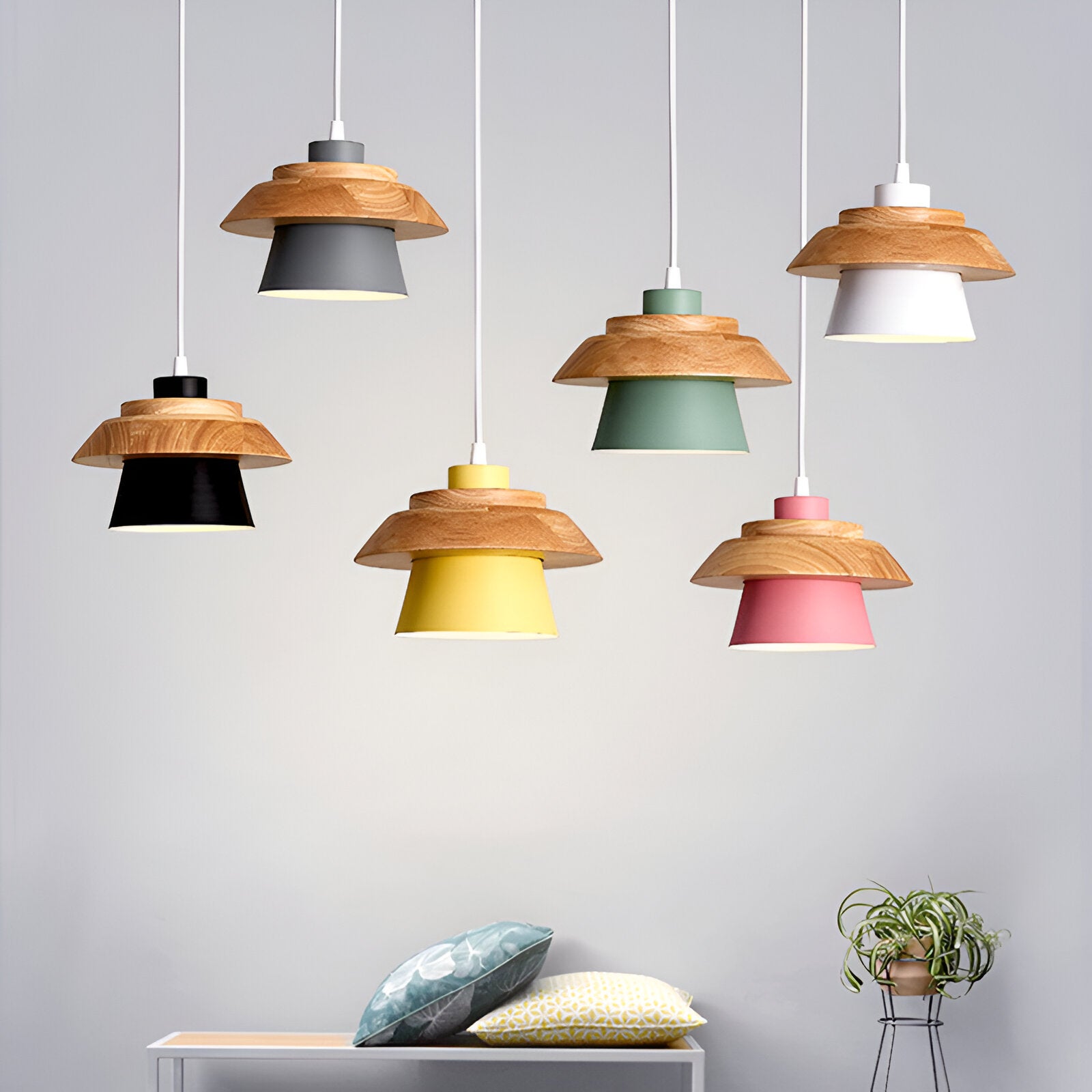 Macaroon Nordic Wood Color Pendant Lamp