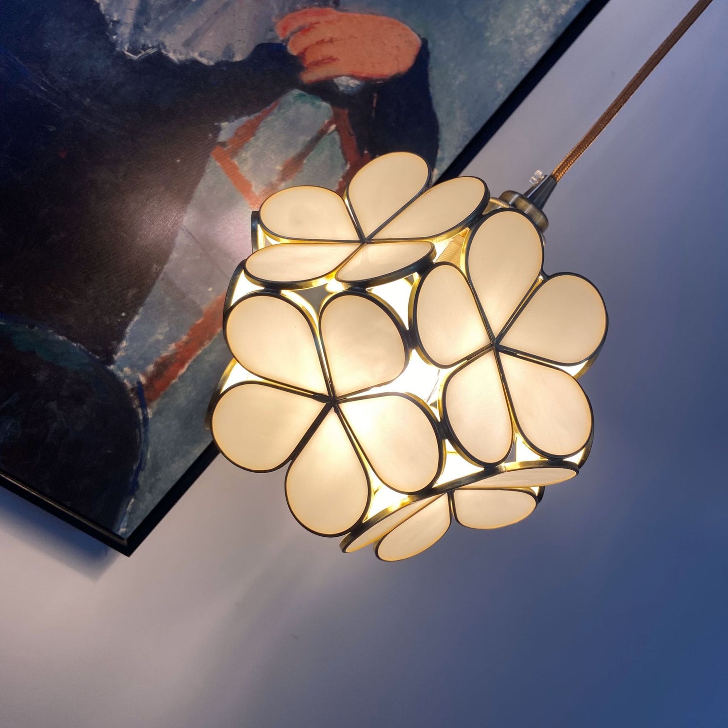 Noordse Handgemaakte Messing Glazen Hanglamp