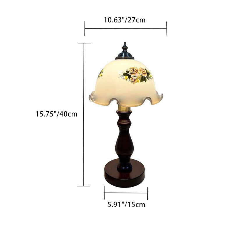 Oriental Dome Wood &amp; Glass Table Lamp