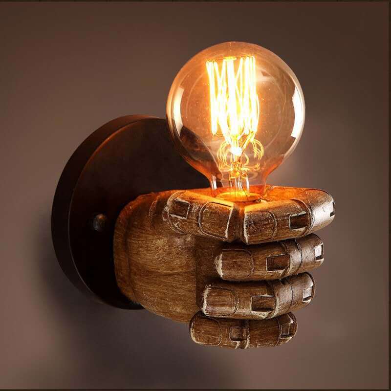 Retro Creative Wooden Fist Wall Lamp