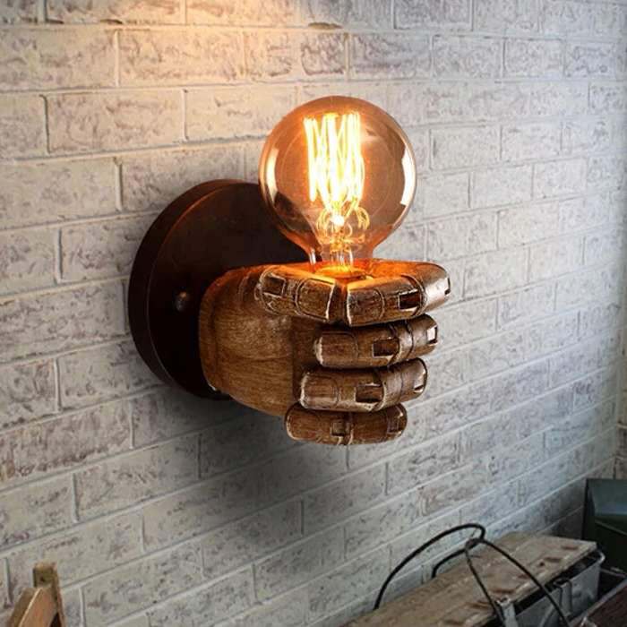 Retro Creative Wooden Fist Wall Lamp