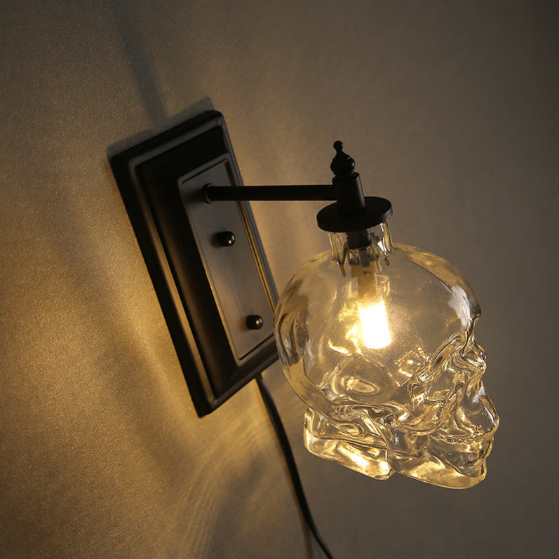 Clear Glass Skull Wall Lamp