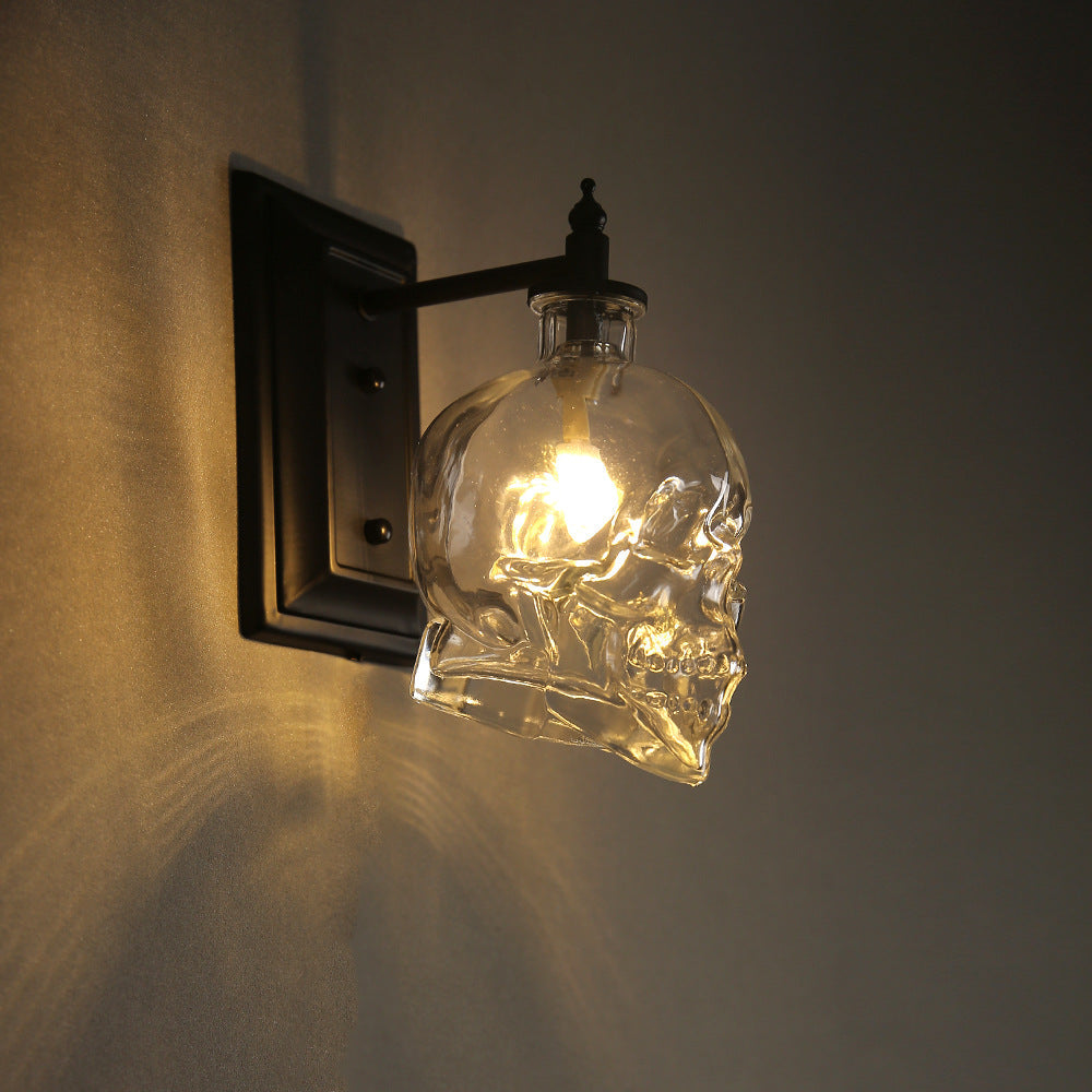 Clear Glass Skull Wall Lamp