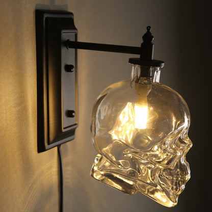 Clear Glass Skull Wall Lamp