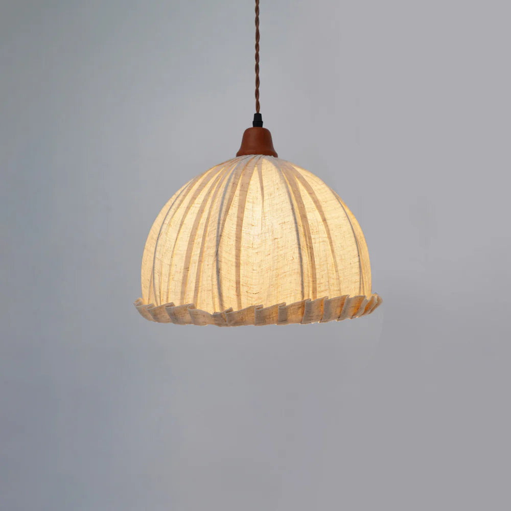 Tally Wood Japandi Linen Pendant Light