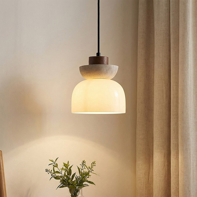 Angelina Japandi Travertine Glass Pendant Light