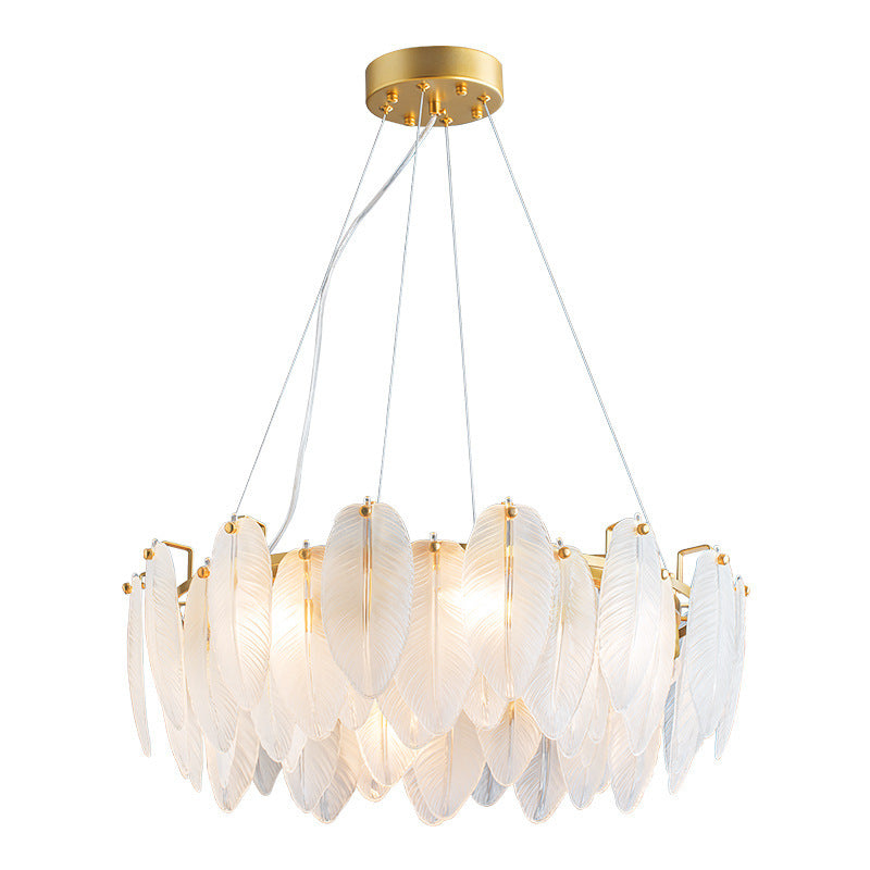 Luxury Gold Glass Feather Chandelier