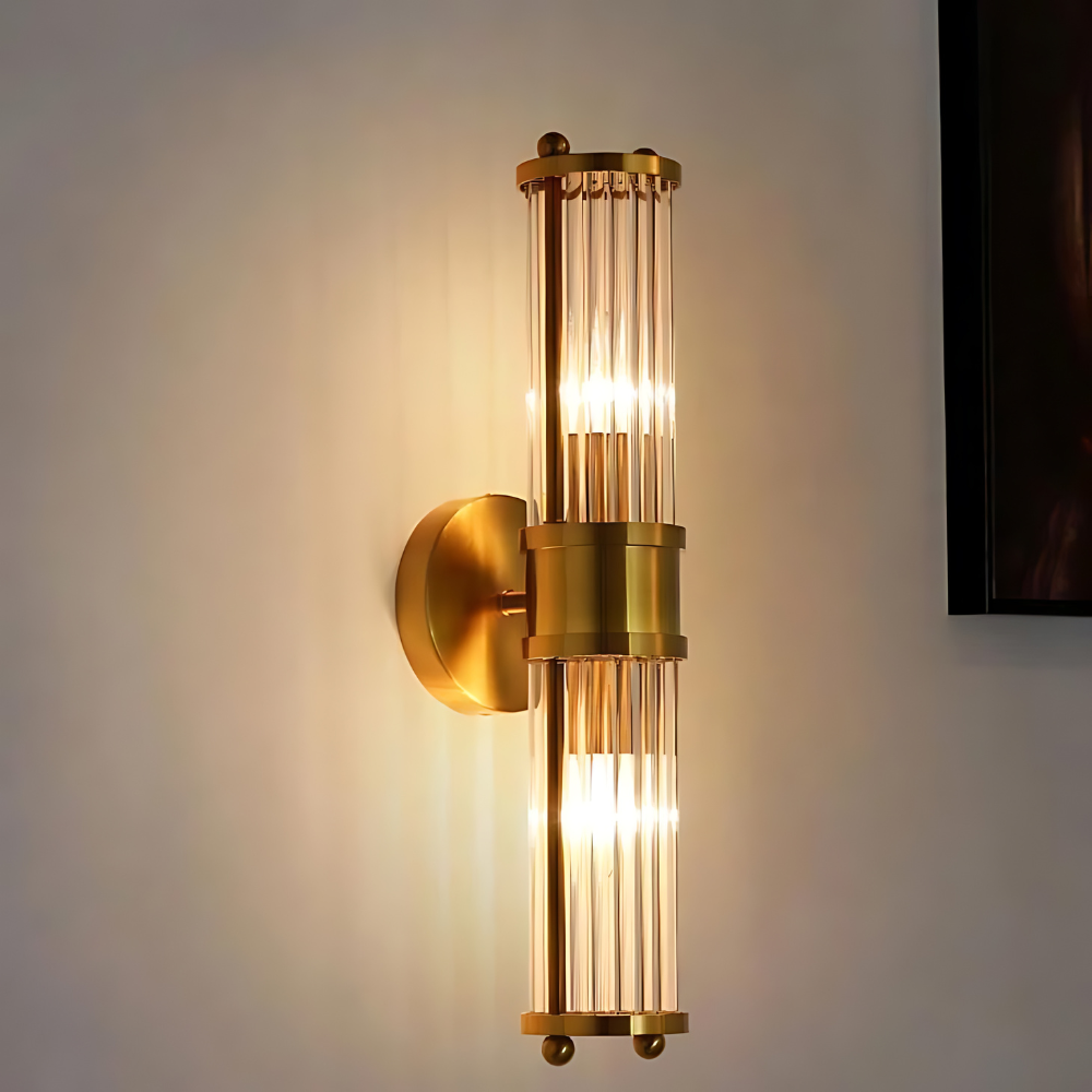 Elegant Brass and Crystal Glass Wall Lamp