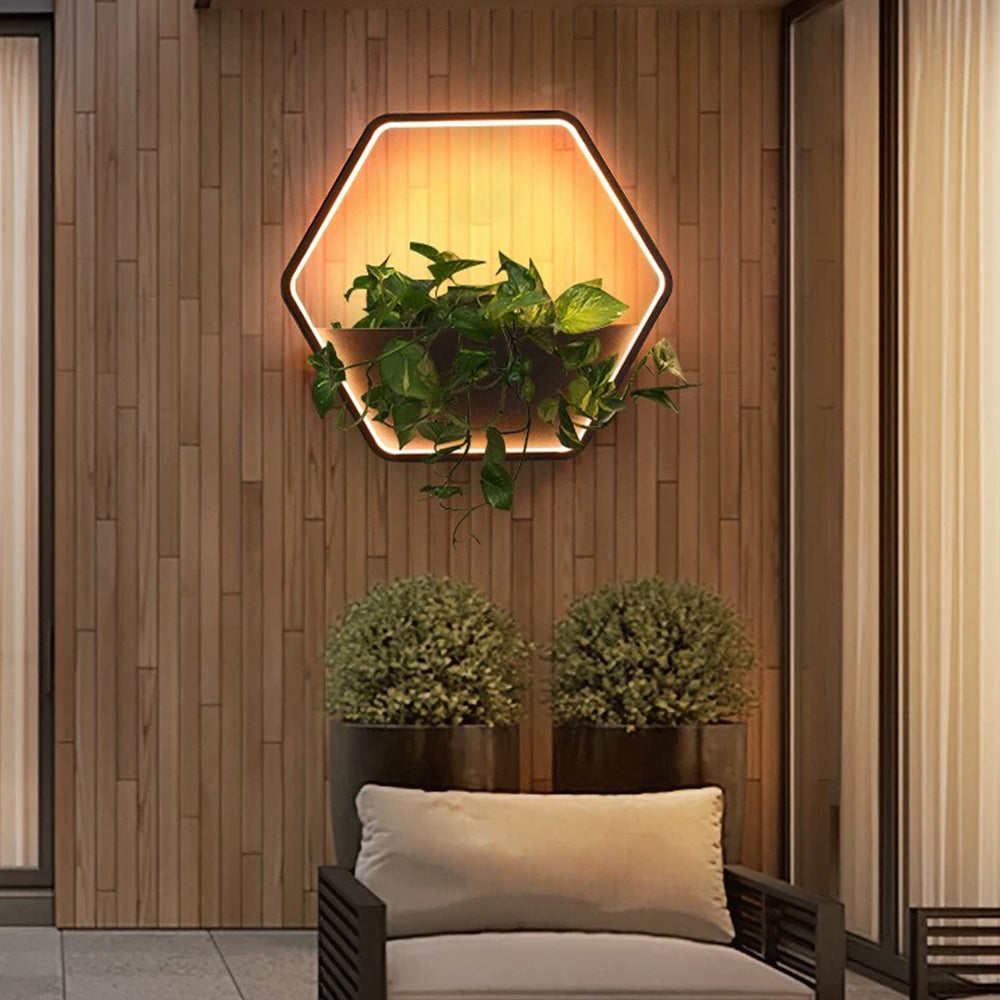 Minimalist Hexagonal Ring With Shelf  IP65 Waterproof Outdoor Lamp