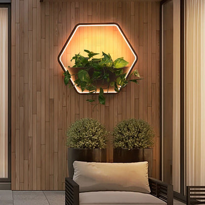 Minimalist Hexagonal Ring With Shelf Outdoor Lamp