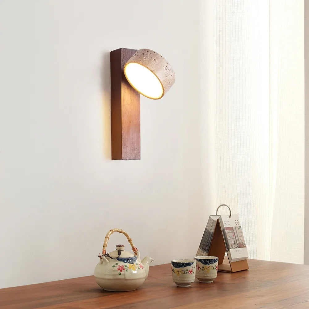 Lampe de chevet murale en bois travertin crème