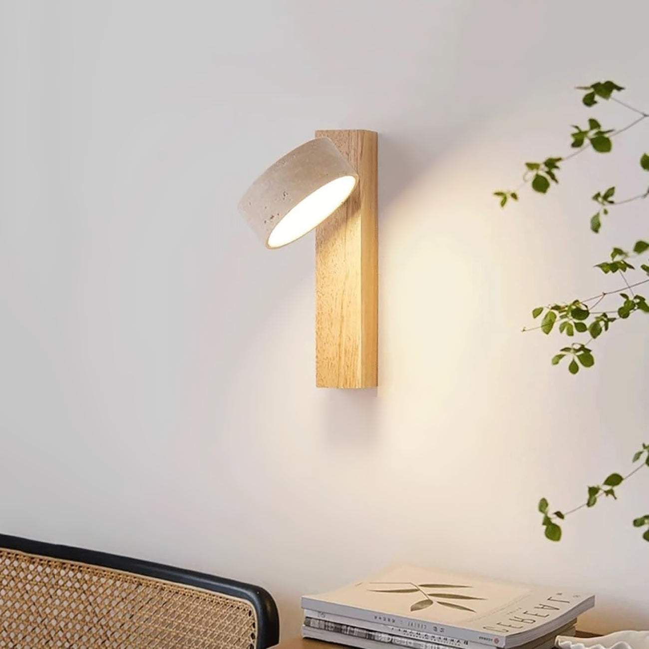 Lampe de chevet murale en bois travertin crème