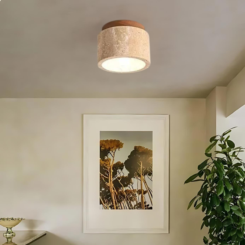 La Lampada da Soffitto in Travertino Giallo Stone