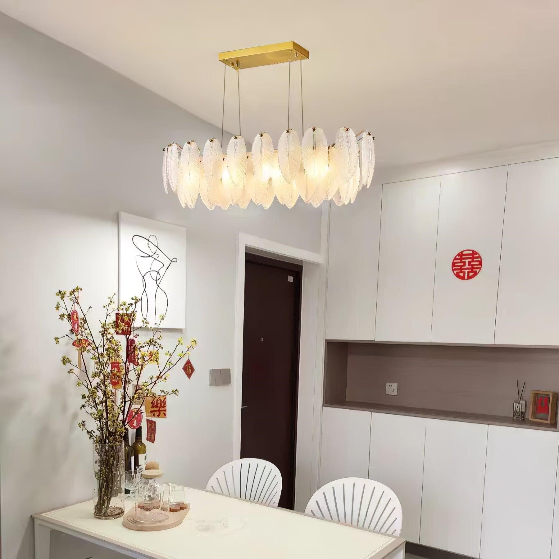 Luxury Gold Glass Feather Chandelier