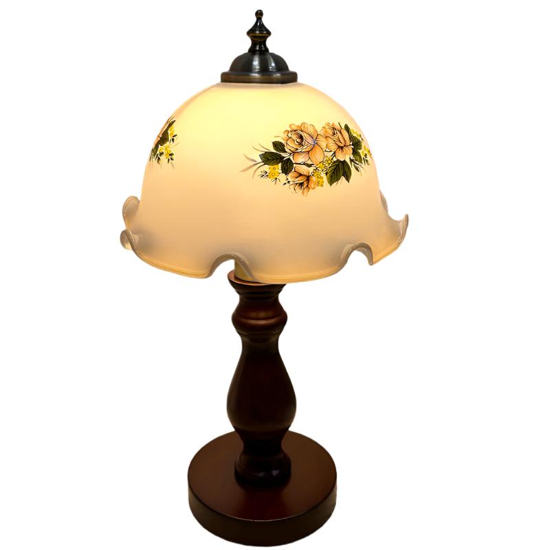 Oriental Dome Wood &amp; Glass Table Lamp