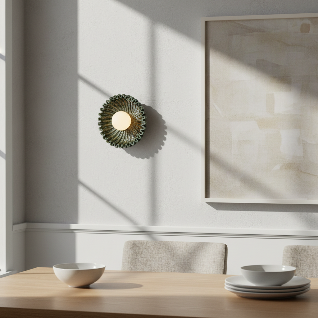 Himawari Indian green ceramic wall light in a dining room