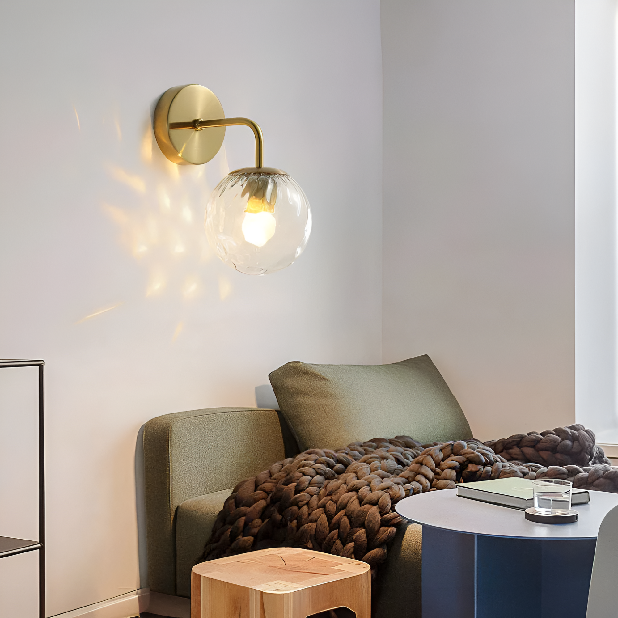 Modern Retro Rippled Glass Sphere Wall Lamp