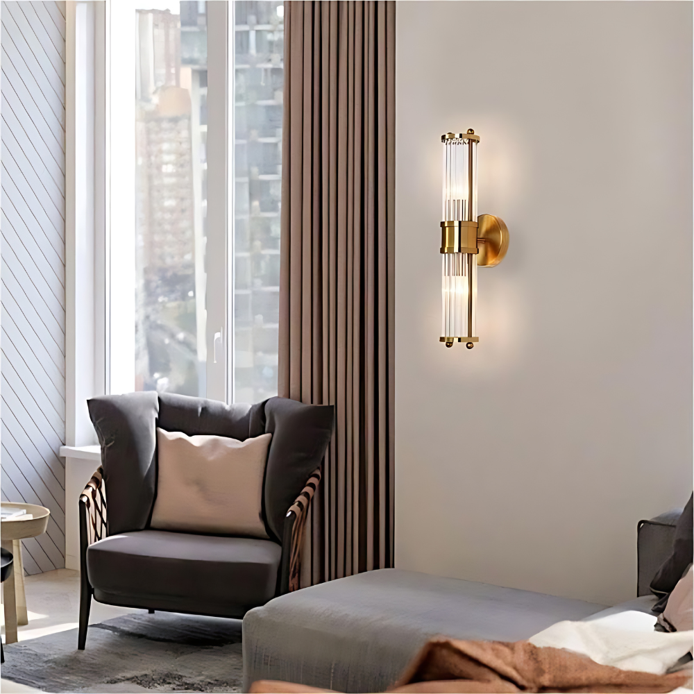 Elegant Brass and Crystal Glass Wall Lamp